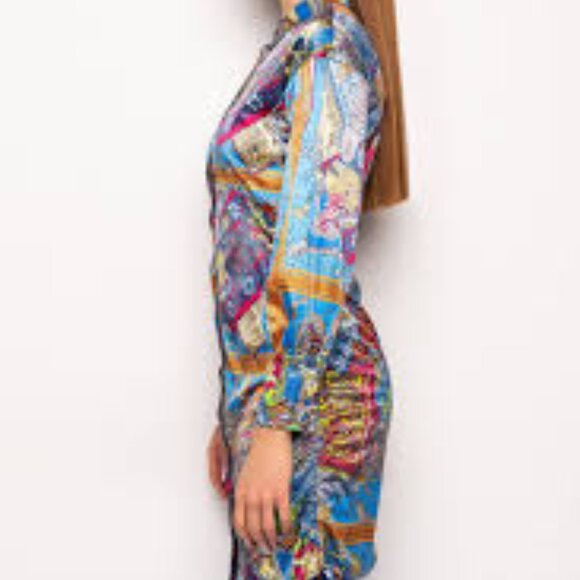 Akira  Button Up Mini Dress Satin with a  print pattern long sleeve size Medium - Picture 2 of 8